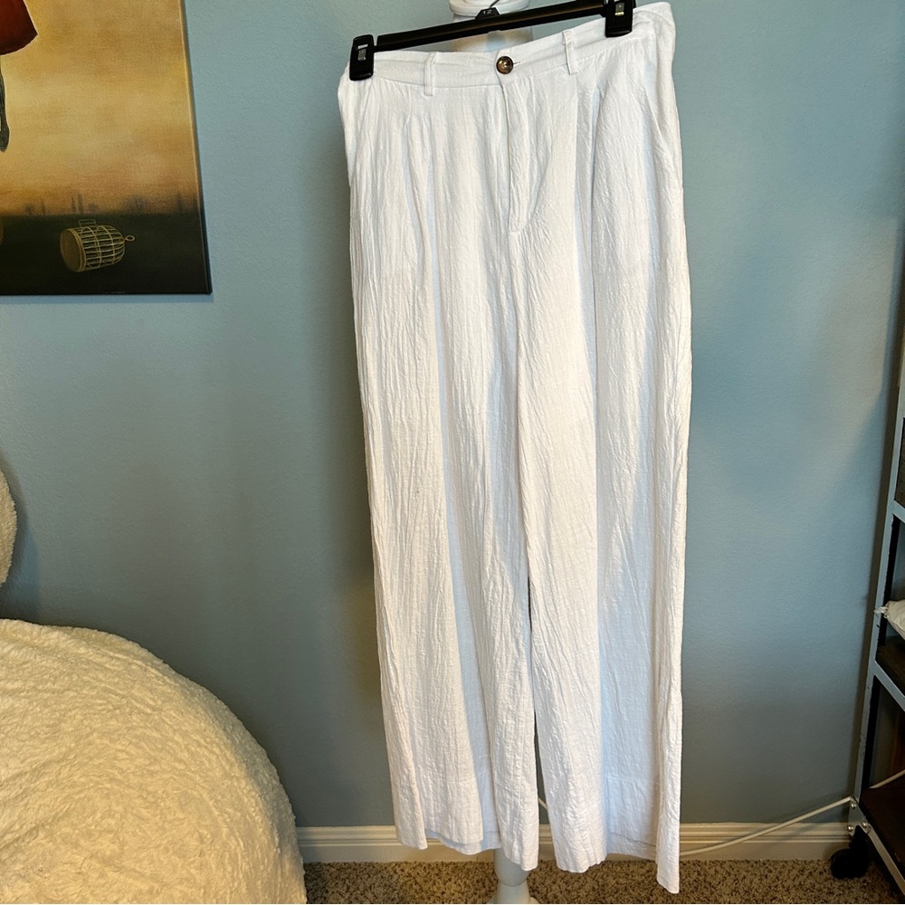 Coastal Euro Summer White Wide-leg Linen-look Pants | 4